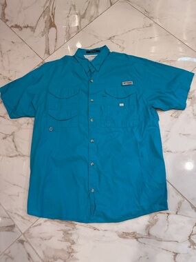 Columbia Men's Bright Teal Short-Sleeve Button-Down Shirt